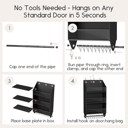 Homsorout Over the Door Hat Rack - 3-Layer Design Hat Organizer Holds 30-36 Hats with 10 Hooks, Ideal Hat Rack for Door, Over the Door Organizer for Closet, Apartment, Bedroom, Dorm, 2 Pack, Black