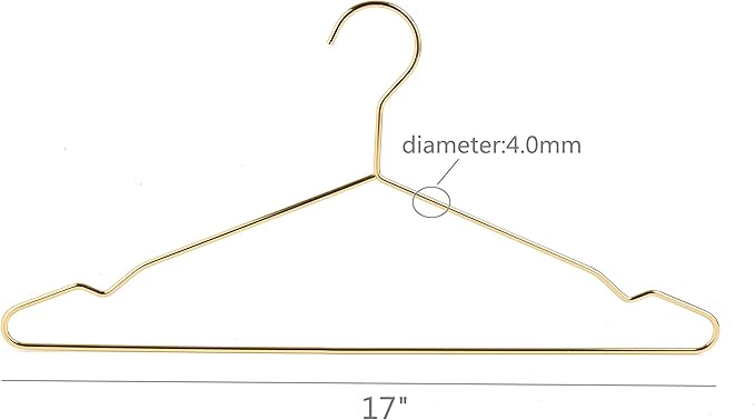 17 Inch Metal Clothes Hanger, 4.0mm Heavy Duty Shirt Blouse Hanger for Coat Suit Bridal Boutique, Space Saving Slim Wire Hanger for Camisole Trousers Wedding Dress（Gold 50pack）