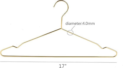 17 Inch Metal Clothes Hanger, 4.0mm Heavy Duty Shirt Blouse Hanger for Coat Suit Bridal Boutique, Space Saving Slim Wire Hanger for Camisole Trousers Wedding Dress（Gold 50pack）