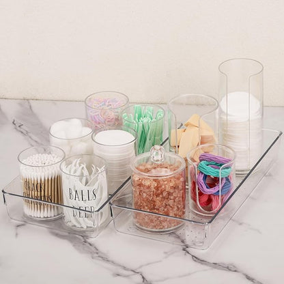 6Pcs Clear Plastic Drawer Organizers Tray 12" x 6.2" Storage Bins with 25Pcs Non-Slip Pads for Makeup, Jewelries, Kitchen Utensils, Bathroom and Office