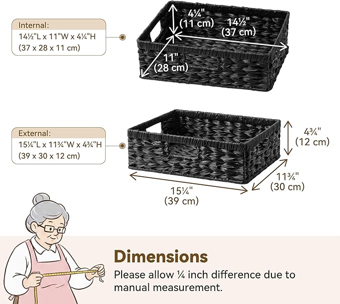 GRANNY SAYS Wicker Storage Baskets for Shelves, Wicker Basket for Organizing, Shallow Basket, Woven Baskets for Pantry Storage, Black, 1-Pack