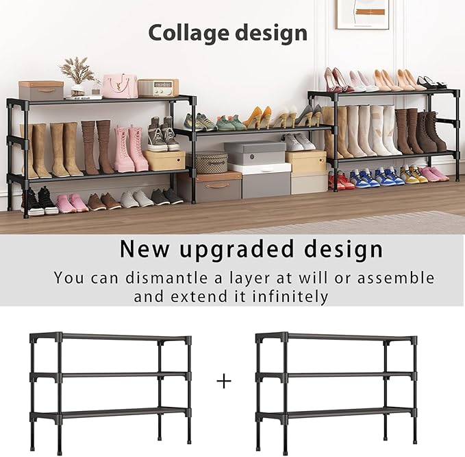 SAN HE Long Shoe Rack-Shoe Organizer 5 Tier Shoe Rack for Closet Front Door Entryway Garage, Stackable Free Standing and Freely Combinable Shoe Storage, Space Saving Small Shoe Shelves.