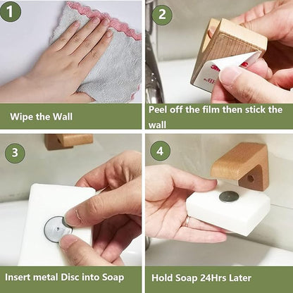 Magnet Air Dry Soap Holder caps, Magnetic Wood Material Soap Saver Tapes for Soapholder & Soap Dish, No More Soggy Soaps - Replacement Capsules for Magnetic Soap Holder (6pcs caps,2pcs Tapes)