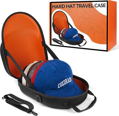 Travel Hat Case for Baseball Caps, Hardshell Hat Case with Carrying Handle and Adjustable Shoulder Strap, Baseball Cap Hat Holder for 6 Hat Capacity,Travel Accessories for Men with Gifted Box