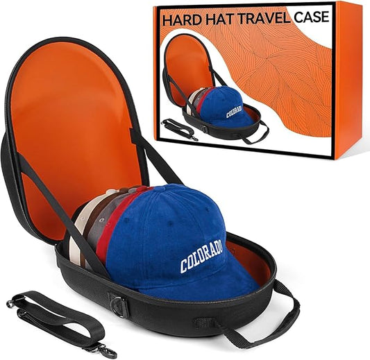 Travel Hat Case for Baseball Caps, Hardshell Hat Case with Carrying Handle and Adjustable Shoulder Strap, Baseball Cap Hat Holder for 6 Hat Capacity,Travel Accessories for Men with Gifted Box