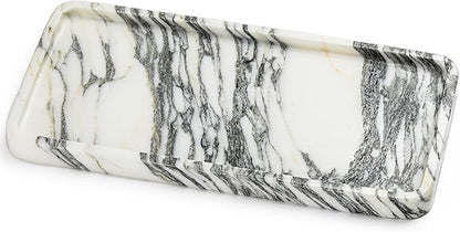 Natural Marble Vanity Tray - Moujings Genuine Marble Perfume Tray for Bathroom Decor, Stone Bathroom Vanity Organizer Tray for Kitchen Counter, Candles, Jewelry, Coffee, Makeup, Key
