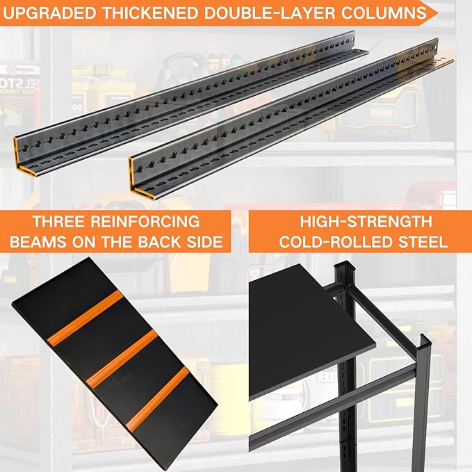 72''H Garage Shelving,3300LBS Heavy Duty Garage Shelving,40"W Industrial Shelving,Adjustable Storage Shelf Unit with Double Layer Posts for Garage,Basement,Warehouse,Commercial,Black 5 Tier