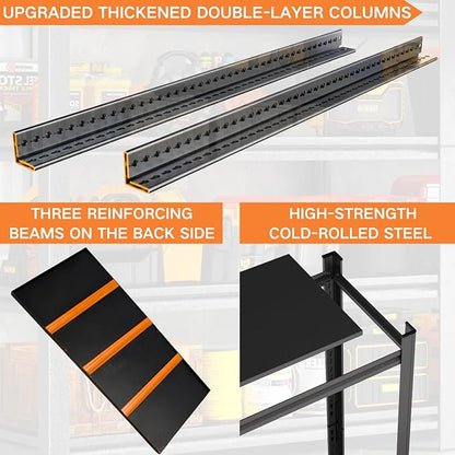 72''H Garage Shelving,3300LBS Heavy Duty Garage Shelving,40"W Industrial Shelving,Adjustable Storage Shelf Unit with Double Layer Posts for Garage,Basement,Warehouse,Commercial,Black 5 Tier