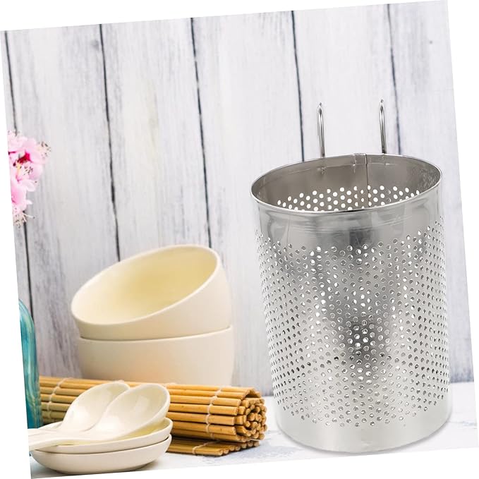 Stainless Steel Hanging Chopstick Holder Kitchen Cutlery Drying Rack Utensil Organizer with Mesh Drainage for Countertop Storage 5.82X3.54X3.54 Inches