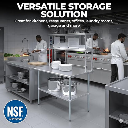 NSF Certified 18 Gauge Heavy Duty Stainless Steel Double overshelf with Brackets for Kitchens, Utility Rooms, Storage, Offices & Home
