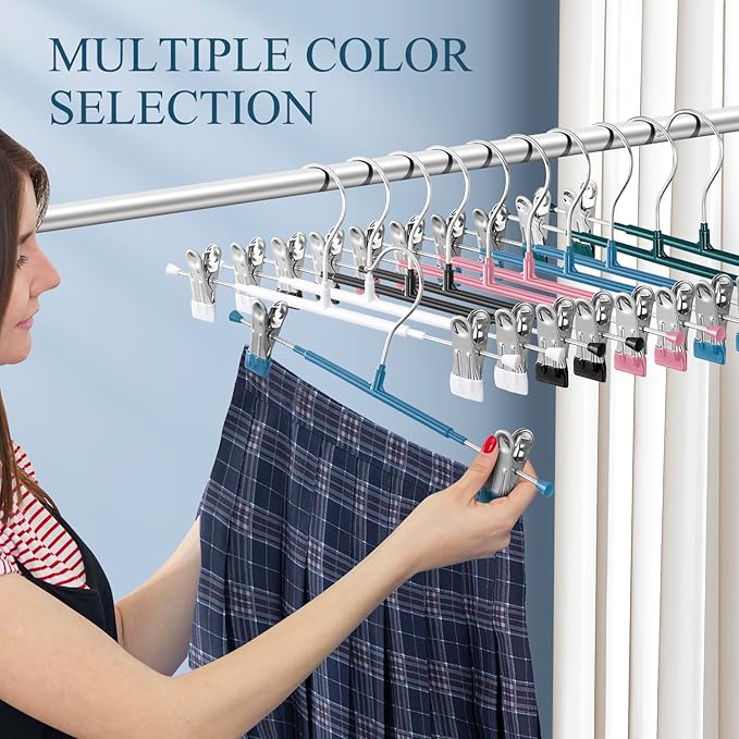 30PACK Pants Hangers with Clips Adjustable Skirt Hangers for Women Metal Non-Slip Trousers Hanger Heavy Duty Space Saving Clothes Hanger for Shorts,Jeans,12Inch,Blue
