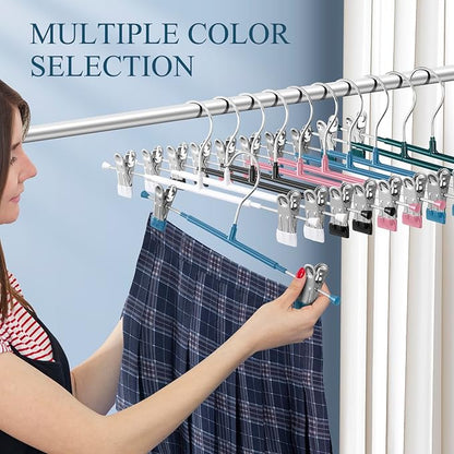 30PACK Pants Hangers with Clips Adjustable Skirt Hangers for Women Metal Non-Slip Trousers Hanger Heavy Duty Space Saving Clothes Hanger for Shorts,Jeans,12Inch,Blue