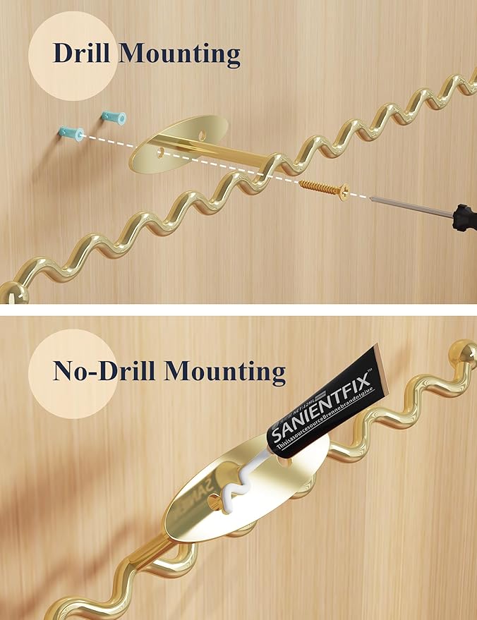 NiHome Wall Mounted Metal Jewelry Organizer Racks for Necklaces, Earrings, Bracelets, Rings, Decorative Display Wave Design Storage Holders for Bedroom, Bathroom, Kitchen, Entryway (2-Pack, Gold)
