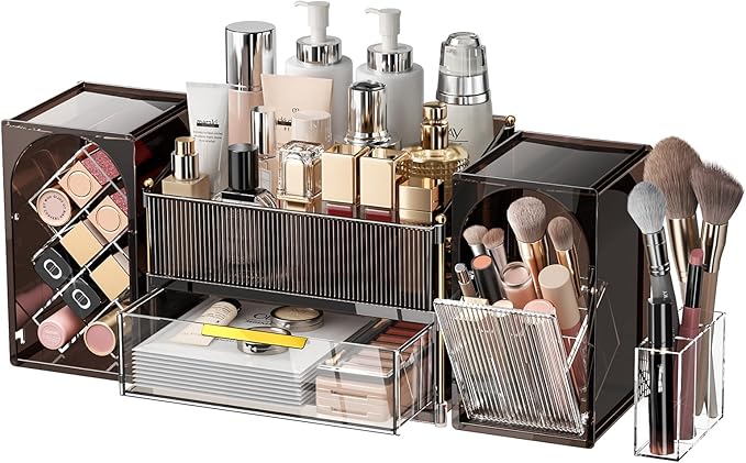 INVSSENE Stackable Makeup Organizer Countertop, Storage Perfume Skincare Cosmetic Lipstick Face Mask Makeup Brush Palettes, Ideal for Vanity Bathroom Counter