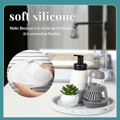 Silicone Bathroom Tray Round Vanity Tray Decorative Soap Holder Kitchen Countertop Organizer Coffee Table Decor for Candle, Perfume, Plant, 11 Inch, Marble Grey