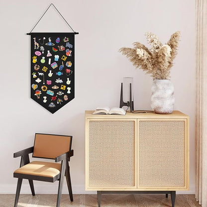 Kunyeah Wall Hanging Brooch Organizer Storage Case Colorful Canvas Pin Board Stand Enamel Pin Badge Hanging Holder Display Banner Earrings Collection Holder - Pins No Included (Black)