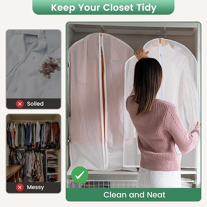Carbrea 12 Pack Garment Bags for Hanging Clothes - Translucent Dress Bag for Closet Wardrobe Storage Travel - 24" x 57"