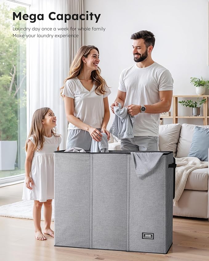 SOLEDI 180L Laundry Hamper 3 Section, Extra Large Laundry Hamper with Lid, Dirty Clothes Hamper with Sturdy Handle, Large Laundry Basket Organizer for Laundry Room, Bedroom, Hampers for Laundry