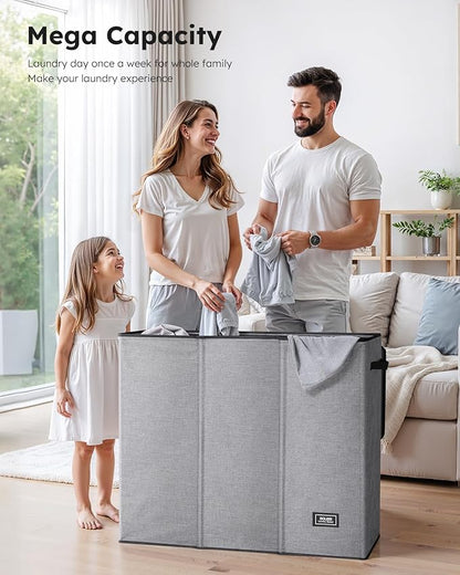 SOLEDI 180L Laundry Hamper 3 Section, Extra Large Laundry Hamper with Lid, Dirty Clothes Hamper with Sturdy Handle, Large Laundry Basket Organizer for Laundry Room, Bedroom, Hampers for Laundry