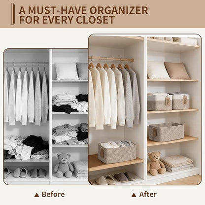 Goodpick 4 Pack Storage Baskets for Shelves, Rectangle Woven Baskets for Organizing, Closet Storage Bins with Handles, Decorative Toy Organizer Basket for Gifts, 13''L x 8''W x 6''H, Brown