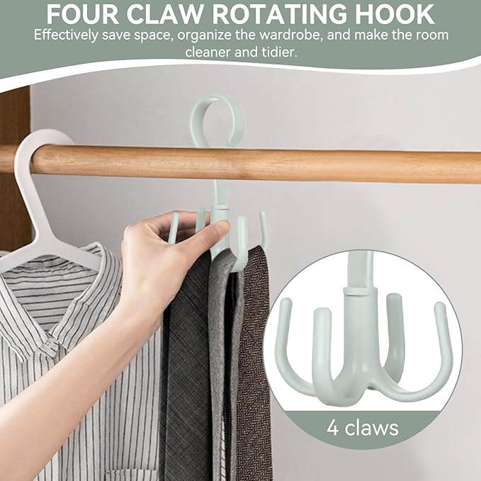 2PCS Rotating Handbag Hanger, Scarf Tie Rack Hooks Hoodie Hanger 360 Degree Rotating Closet Organizers with 4 Claws Multifunctional Closet Handbag Hook Scarf Hanging (Green)