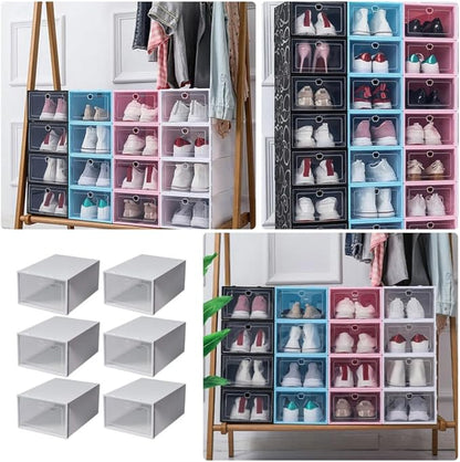 Uonlytech 6pcs Stackable Plastic Shoe Boxes White Shoe Storage Organizer for Home Transparent Containers for Sneakers Sandals Slippers Material