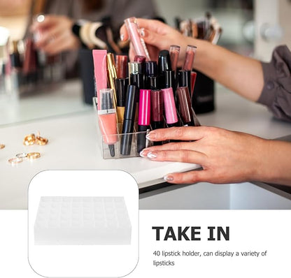 Cabilock 40 Slot White Plastic Lipstick Organizer Makeup Storage Stand Cosmetic Display Case for Vanity Table
