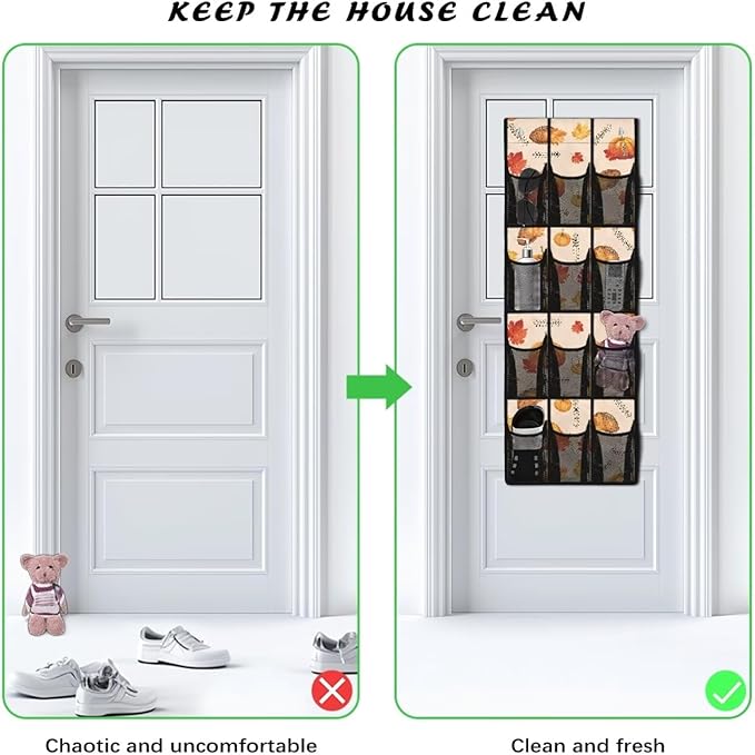 Turkey Door Hanging Shoe Organizer for Thanksgiving Home Decor Over The Door Shoe Organizer for Dorm Room Essentials,4 Metal Hook Multi-Funtion Storage Bag