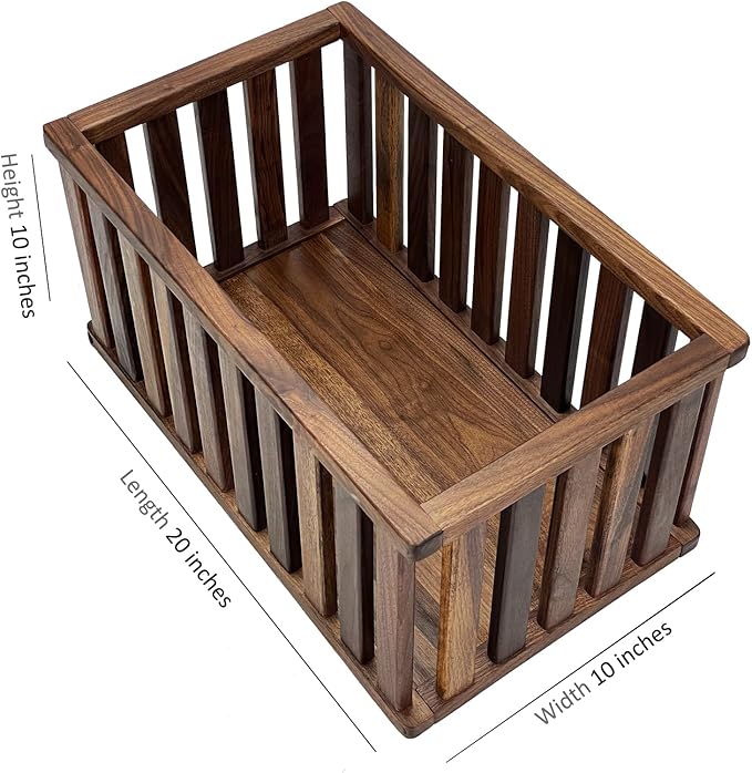 Extra Large Rectangular Solid Walnut Storage Basket, Natural Wood Storage Bins for Organizing, Wooden and Decorative for Organizing at Home 20 x 10 x 10 inches