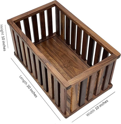 Extra Large Rectangular Solid Walnut Storage Basket, Natural Wood Storage Bins for Organizing, Wooden and Decorative for Organizing at Home 20 x 10 x 10 inches