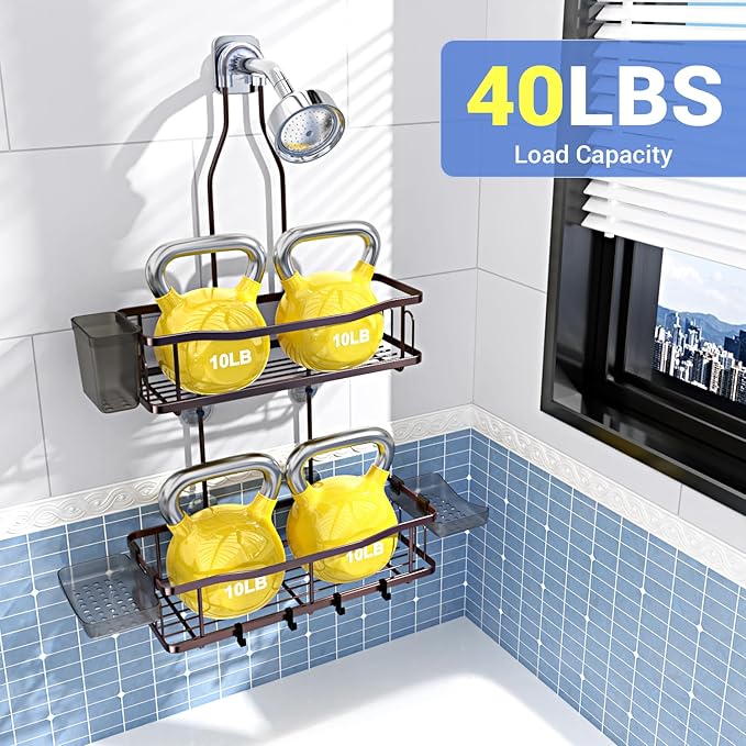 Aitatty Hanging Shower Caddy Bathroom Organizer: Rustproof Shower Shelf Racks Over Shower Head - No Drilling Inside Bath Shower Rack Shelves Over Showerhead for Shampoo with Soap Holder Bronze