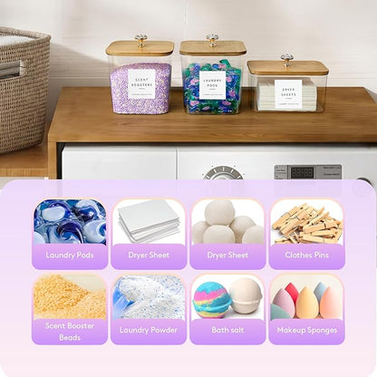 POLRAI 3 Pack Laundry Pod Containers and Dryer Sheet Holder, Laundry Room Organization Storage Containers with Lids and Labels for Detergent Pods Dry Sheet Organizing