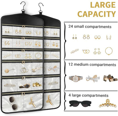 CHICECO Hanging Jewelry Organizer With Zippered Pockets,40 Pockets Travel Jewelry Organizer Storage for Cloest,Wall,Door
