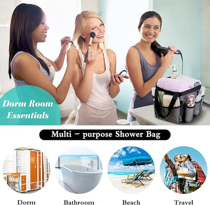 Attmu Mesh Shower Caddy Portable for College Dorm Room Camping Essentials, Shower Caddy Dorm with 9-Pockets, Large Capacity Hanging Basket Bathroom Bag for Toiletry, Swimming, Gym, Camp, Beach