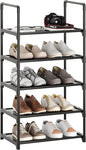 5-Tier Shoe Rack with Handrails, Stackable Narrow Shoe Storage for Entryway, 17.5" W x 11.4" D x 35.4" H, Space Saving Small Shoe Stand for Closet Hallway Dorm, Multi-Functional Shelf(Black)