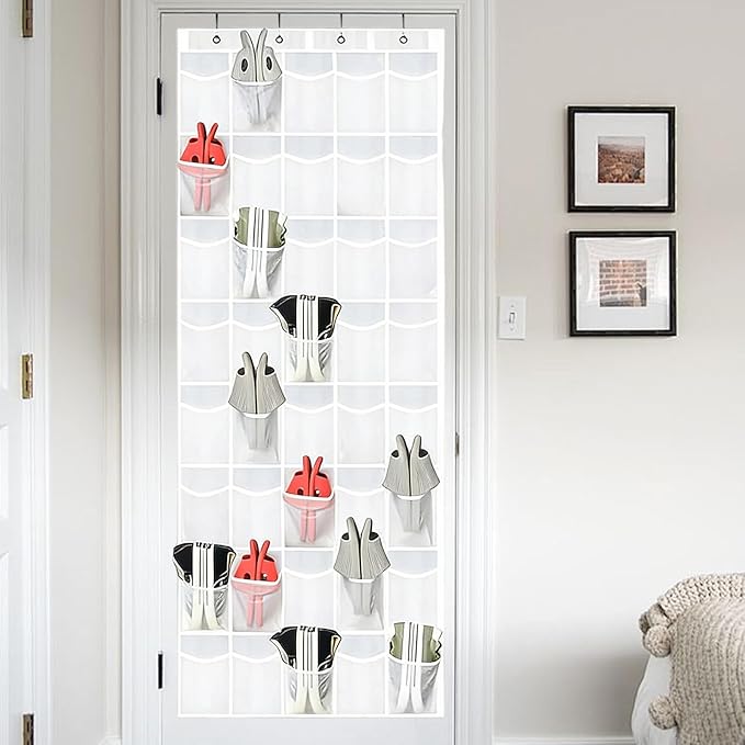 Over the Door Shoe Organizer - with Hooks 40-Pocket Mesh Holder | Large Capacity Shoe Holder for Door - for Bedroom Living Room Bathroom Entryway Sneaker Slippers Toiletries Bottles Crafts Toys