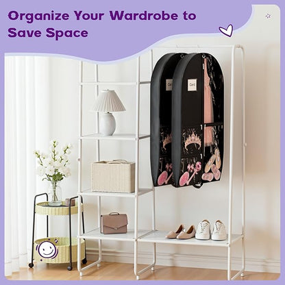 2Pack Dance Garment Bags for Dancers, 40" Garment Bags for Hanging Clothes with 3 Clear Zipper Pockets, Cheer Uniform Garment Bag for Suits, Travel & Sports Jersey, Cheer Uniform(Black, 2Pack 40")