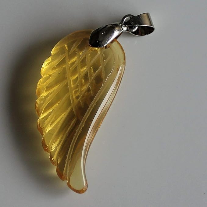 35mm Hand carved mixed gemstom angel wing for necklace pendant bead (piezoelectric citrine(glass))