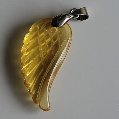 35mm Hand carved mixed gemstom angel wing for necklace pendant bead (piezoelectric citrine(glass))