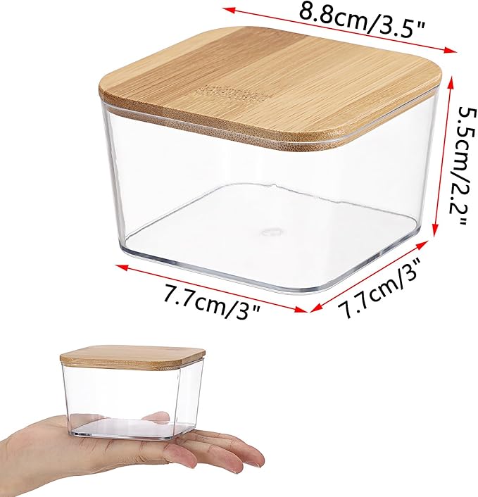Hipiwe 4 PCS Apothecary Jars Clear Qtip Holder with Lid Small Bathroom Dispenser Set Cotton Swab Organizer Square Bathroom Accessories Storage Canister