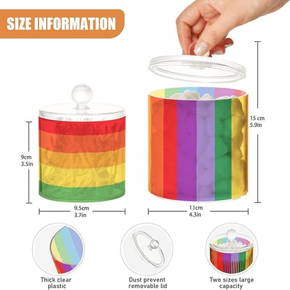 2 Pack Qtip Dispenser Apothecary Jars with Lids Cotton Round Holder Bathroom Canisters for Cotton Swab Floss Ball Pads Clear Plastic Decorative Vibrant Colorful Stripes