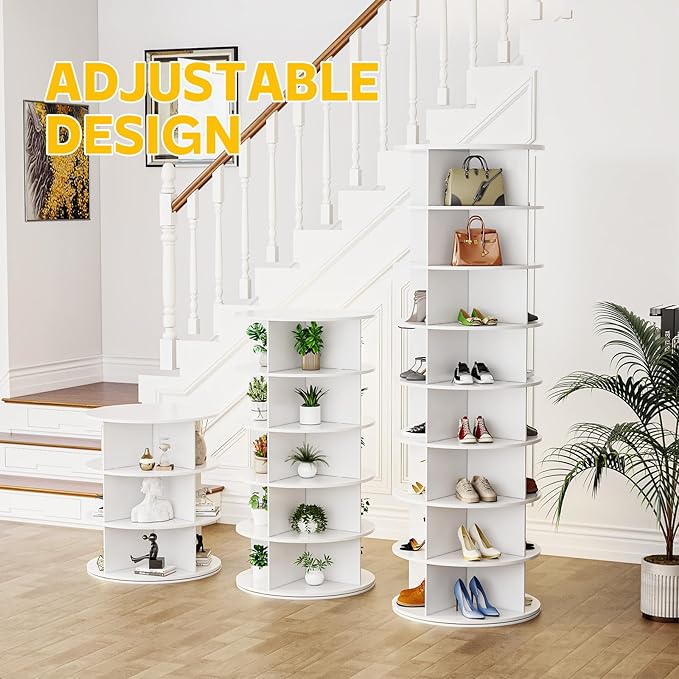 8 Tier Rotating Shoe Rack, Shoe Tower Organizer, Spinning Lazy Susan Display Storage Rack Round Carousel Vertical Handbag Closet (White, 23.6’’×23.6’’×72’’)