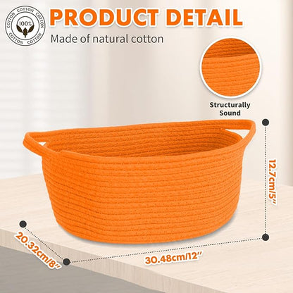 ShellKingdom Storage Basket with Handles, Empty Gift Basket with Gift Bags and Ribbon, Small Woven Baskets for Home, Nursery Storage Organizer, 12 X 8 X 5 INCH, Orange