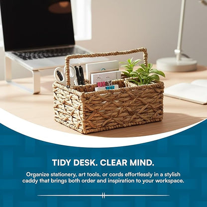 Honey-Can-Do Multi-Use 3-Compartment Wicker Basket Caddy with Handle, Natural STO-09844 Natural Medium