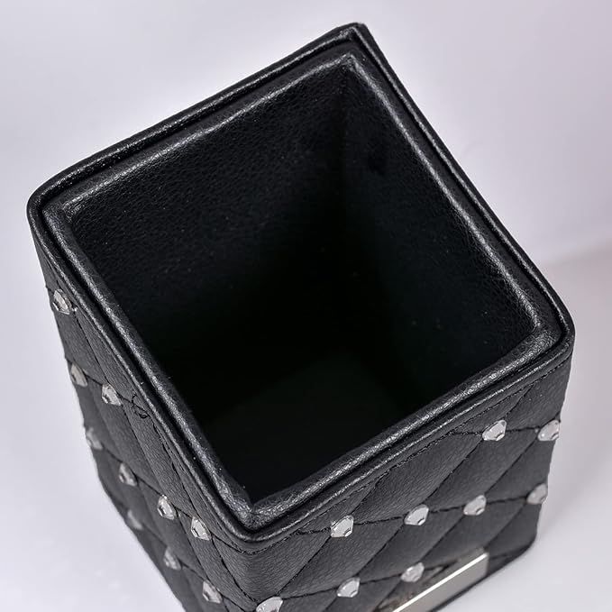 LORYP Makeup Brush Holder Crystal Brushes Cup Black PU Make up Brush Case Bag Storage for Women (Black-Large)