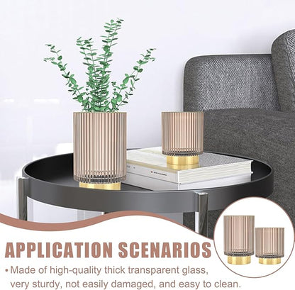Makeup Brush Holder Organizer, Heavy Crystal Glass Brush Storage Holder, Vintage Cosmetic Make Up Bathroom Brushes Cup Pen Pencil Toothbrush Holder Striped Vase (S+L Pink)