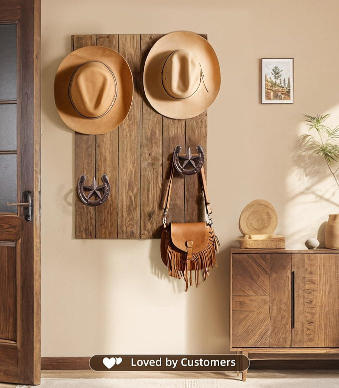 Cowboy Hat Hanger Wall Mount, 4 Pack Cowboy Hat Rack, Metal Horseshoe Hook, Horseshoe Decor, Western Hat Hook for Wall, Hat Holder for Entryway Closet, Bridle Hook for Tack Room, Horse Supplies