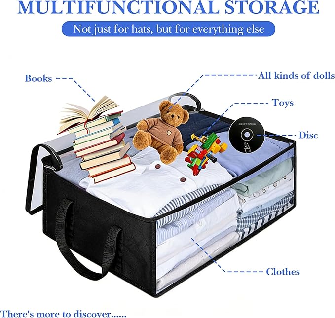 Hat Organizer for Baseball Caps, Non-Woven Wide Hat Storage Box with Handle, Large Hat Racks Holder for Bedroom Closet (Black)