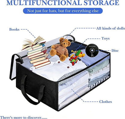 Hat Organizer for Baseball Caps, Non-Woven Wide Hat Storage Box with Handle, Large Hat Racks Holder for Bedroom Closet (Black)