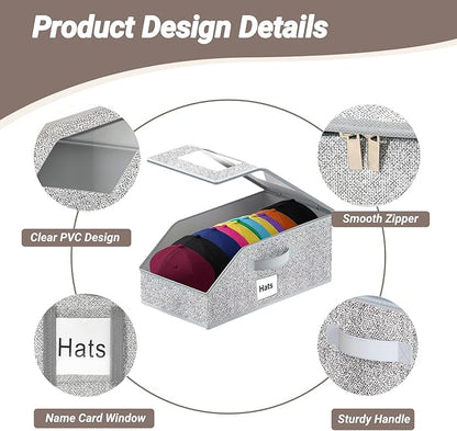 Hat Organizer for Baseball Caps 1 Pack Grey, Holds 15 Caps Hat Storage Hat Box, Closet Organizers and Storage for Closet/Shelf/Bedroom, Baseball Hat Organizer for Men Women